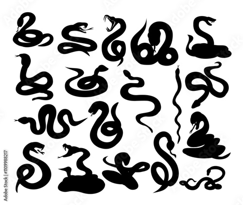 silhouette venomous chinese snake wood or snake collection or desert snake isolated snake silhouette