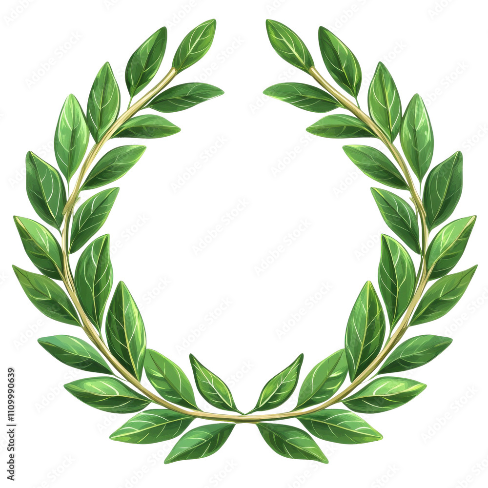 Naklejka premium A beautifully detailed illustration of a laurel wreath made of green leaves, symbolizing victory, honor, and achievement in various cultures.