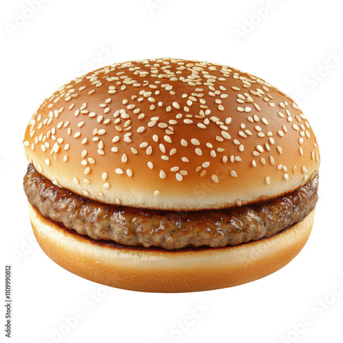 A delicious hamburger with a perfectly toasted sesame seed bun and a juicy beef patty, ideal for showcasing culinary delights in food photography.
