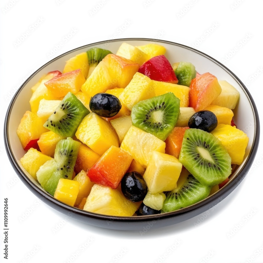 A refreshing fruit salad with mango, kiwi, and pineapple chunks