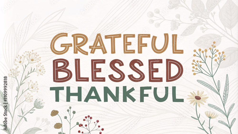 Obraz premium Colorful typography art expressing gratitude and thankfulness with floral elements.