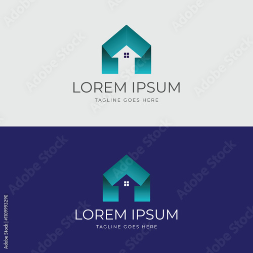 Simple Minimalist 3D Ribbon House Roof for Real Estate Property Logo Design