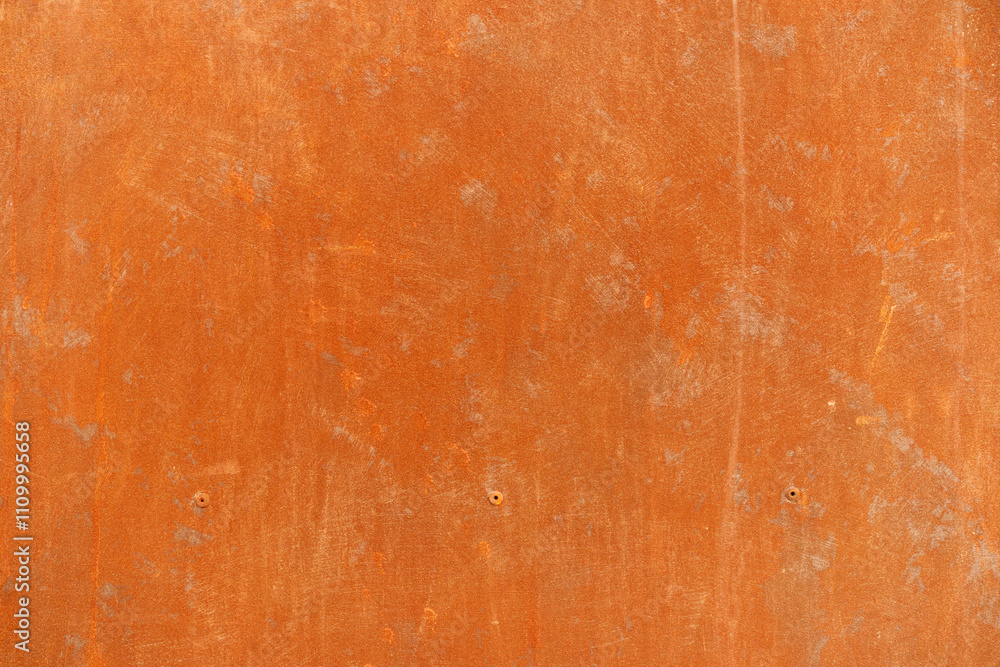 orange rust stains on weathered steel plate or top view yellow iron ...