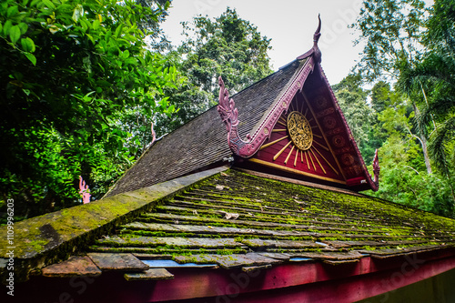 Chapel Roof , Architecture Lanna, Symbols of Buddhism at Pha Lat Temple (Sakithaka),Chiang Mai, Northern Thailand photo