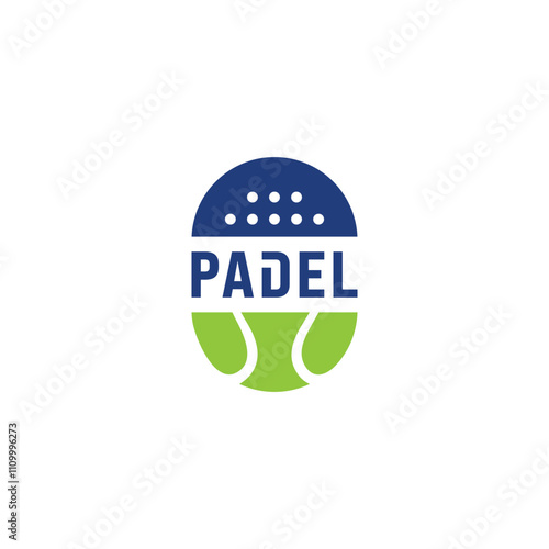 Vector Illustration of a padel ball with a padel racket surface with the name padel in the middle