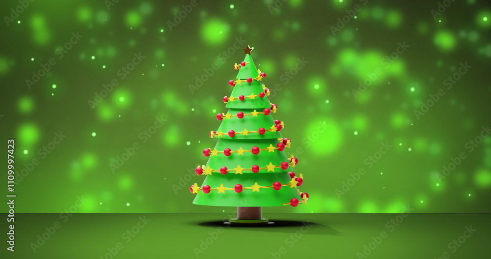 Image of christmas tree over snow falling on green background Image of christmas tree over snow falling on green background