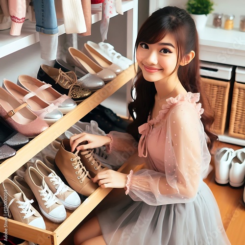 woman chooses shoes generative ai