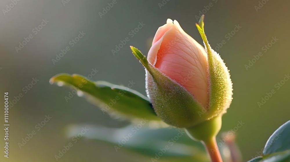 A Pale Pink Rosebud Unfurling In Sunlight A Pale Pink Rosebud Unfurling In Sunlight