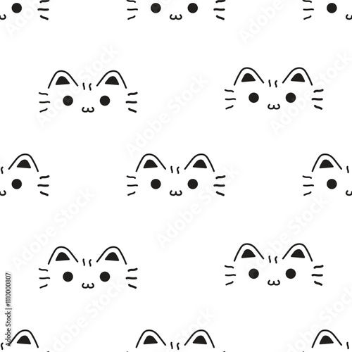 Seamless pattern with simple outline cat faces