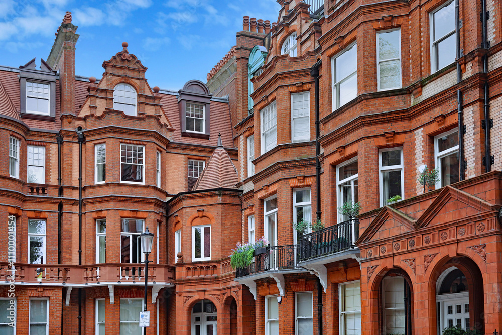 Fototapeta premium London, England, ornate old red brick apartment buildings near Sloane Square