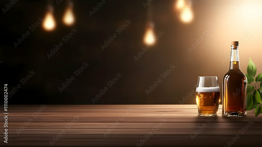 Wooden brown tabletop on the background of a blur bar. Blank countertop mockup for product presentation. Clean platform for drinks Wooden brown tabletop on the background of a blur bar. Blank countertop mockup for product presentation. Clean platform for drinks