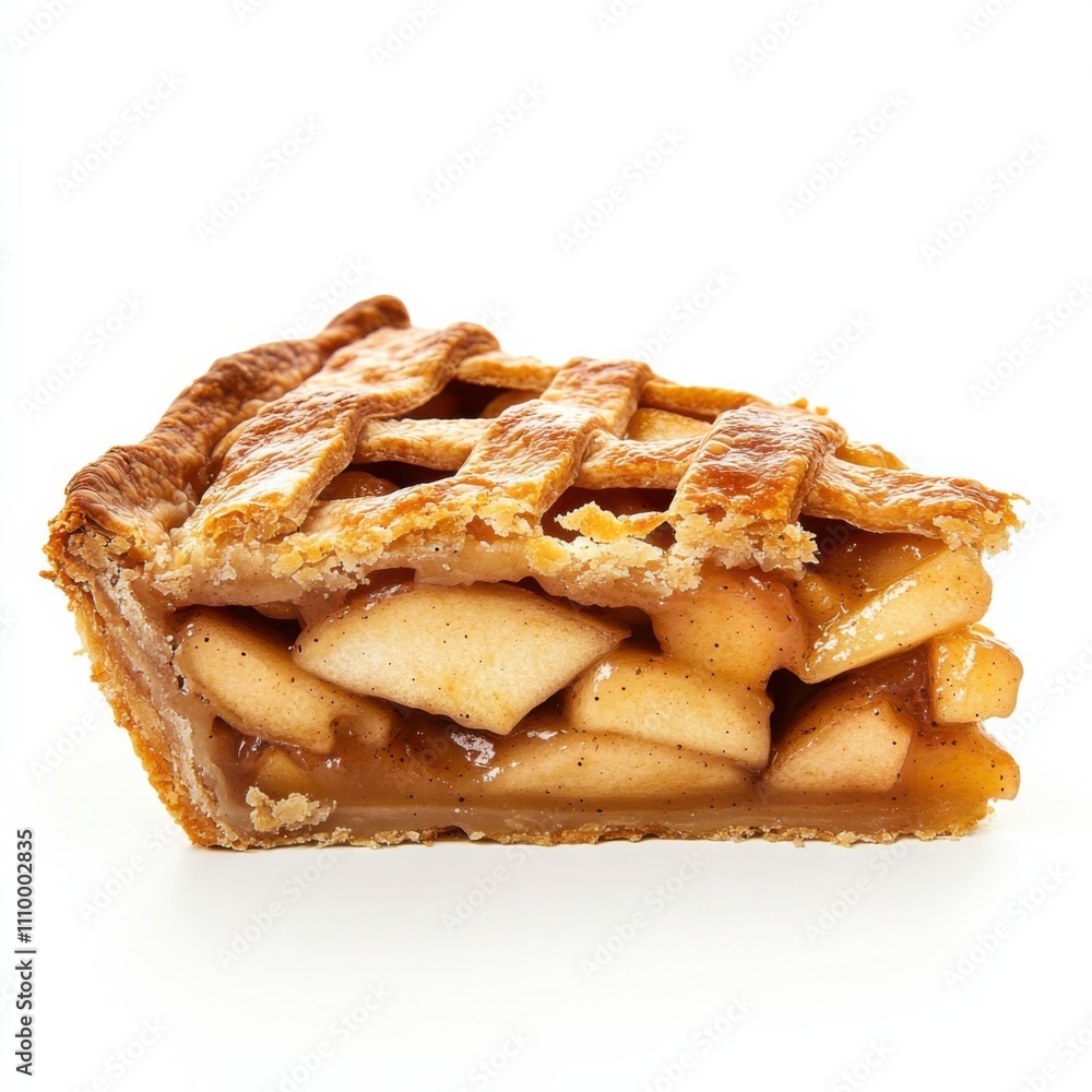 A slice of rustic apple pie with a lattice crust, isolated white background, impressionist art style A slice of rustic apple pie with a lattice crust, isolated white background, impressionist art style