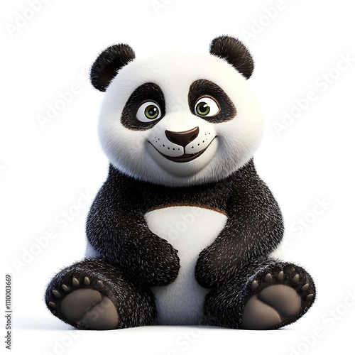 youthful giant panda, Cheerful Panda Character on White Background