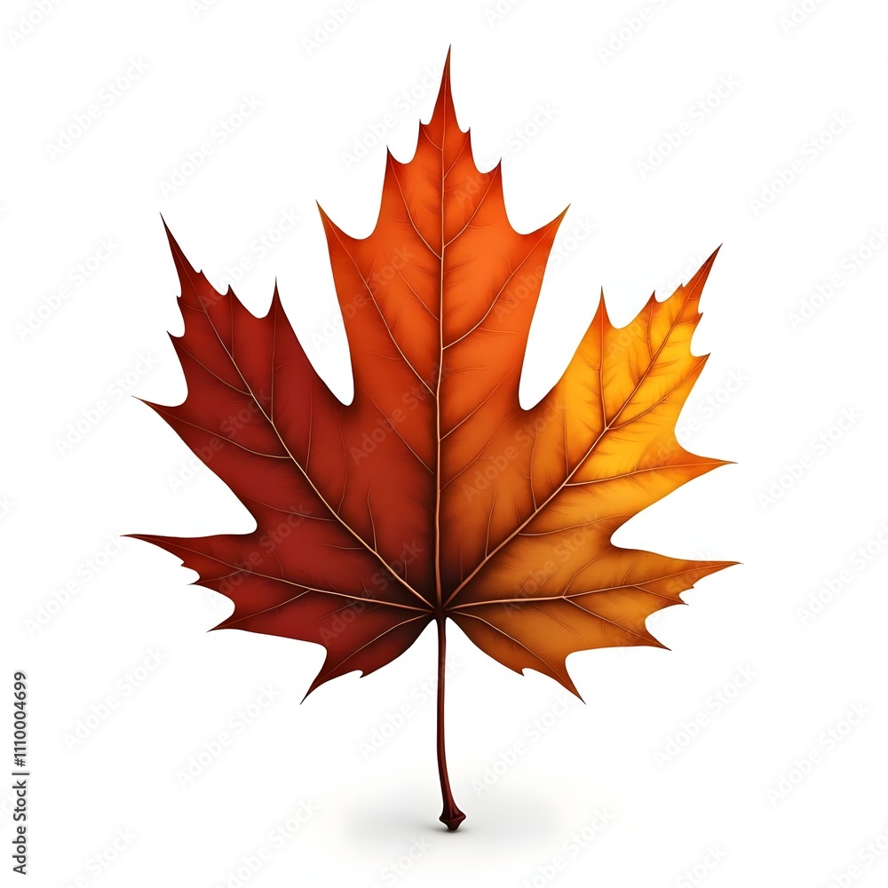 A single, vibrant autumn leaf stands out against a stark white background, highlighting its rich colors A single, vibrant autumn leaf stands out against a stark white background, highlighting its rich colors