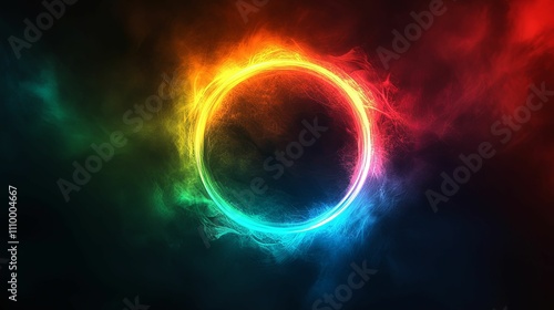 Vibrant Rainbow Circle Glowing in Smoky Nebula