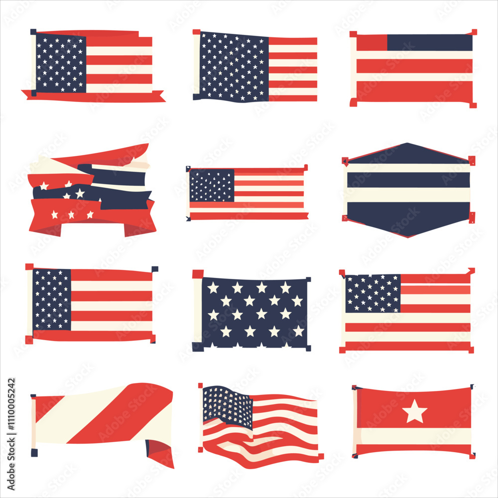 Flat pack of decorative elements with American flag Flat pack of decorative elements with American flag
