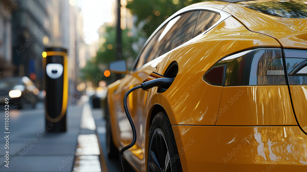 Electric car charging, symbolizing sustainable transport and renewable energy integration. Electric car charging, symbolizing sustainable transport and renewable energy integration.