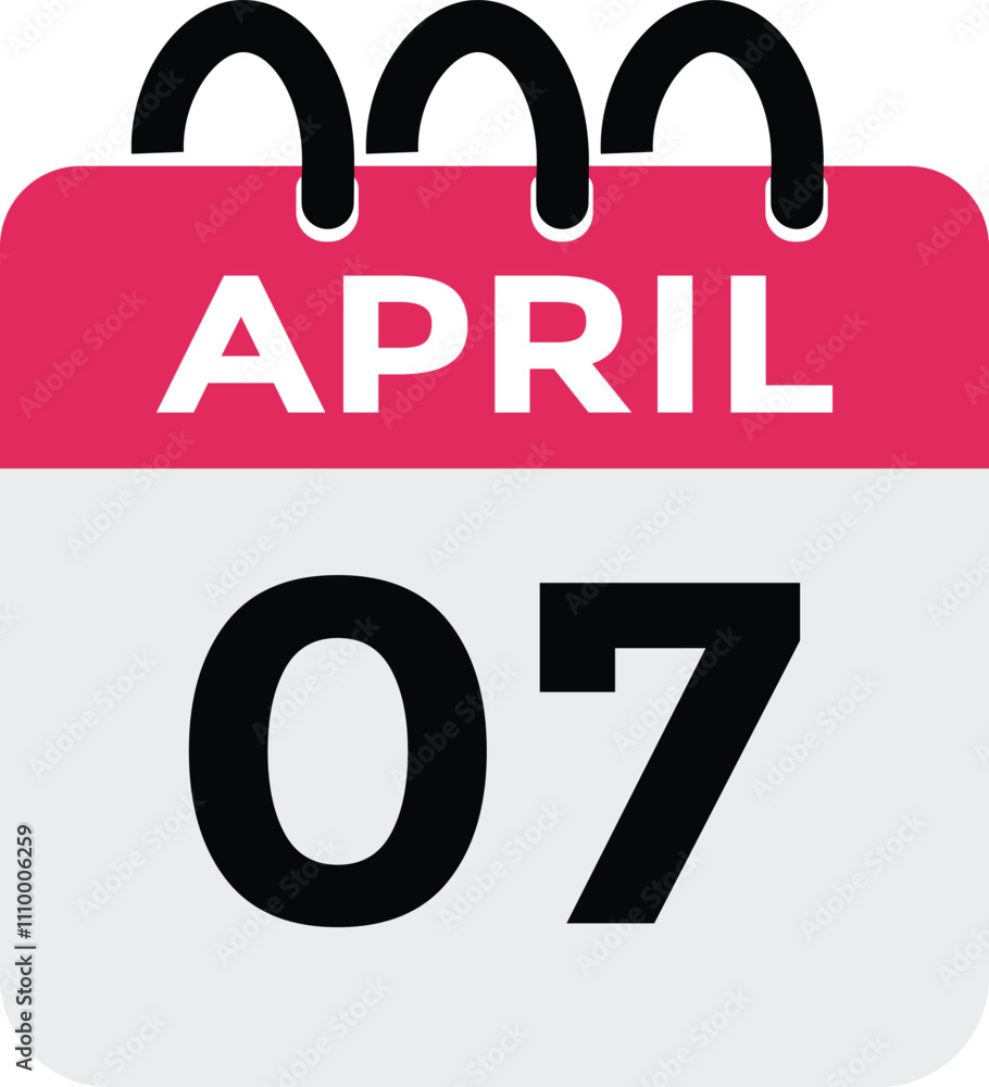 7 April calendar vector. Flat vector daily calendar icon. calendar icon vector.7 april Calendar Day or Calendar Date for Deadlines or Appointment
7 April calendar vector. Flat vector daily calendar icon. calendar icon vector.7 april Calendar Day or Calendar Date for Deadlines or Appointment