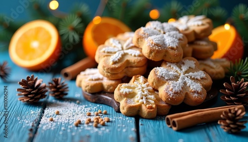 Stacked cookies with sugar on top photo