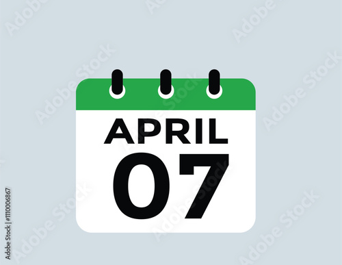 7 April calendar vector. Flat vector daily calendar icon. calendar icon vector.7 april Calendar Day or Calendar Date for Deadlines or Appointment 
