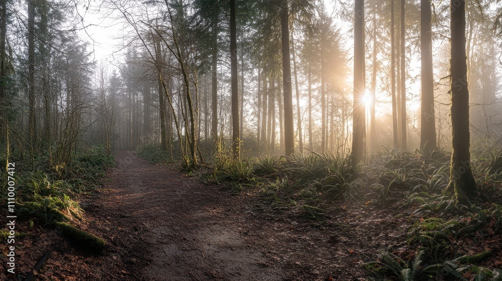 Obraz premium A forest with a path in the middle