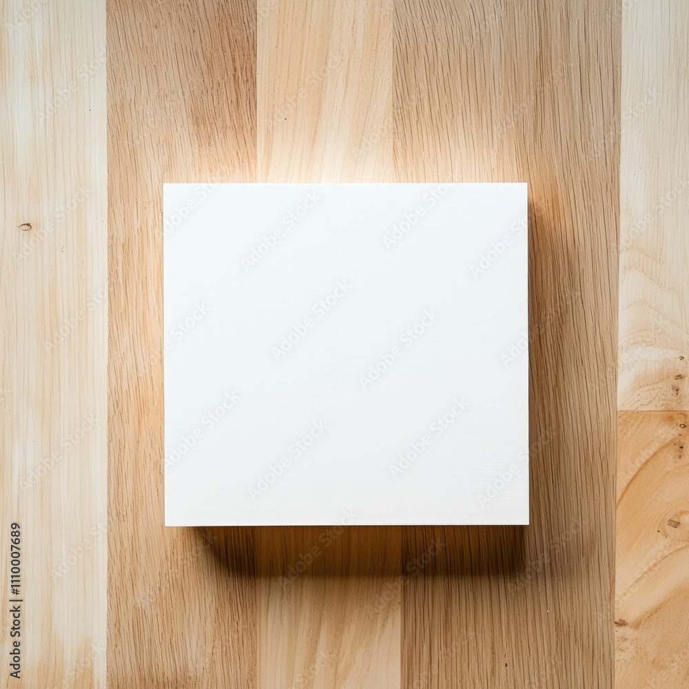 Blank white box on light wood background. Blank white box on light wood background.