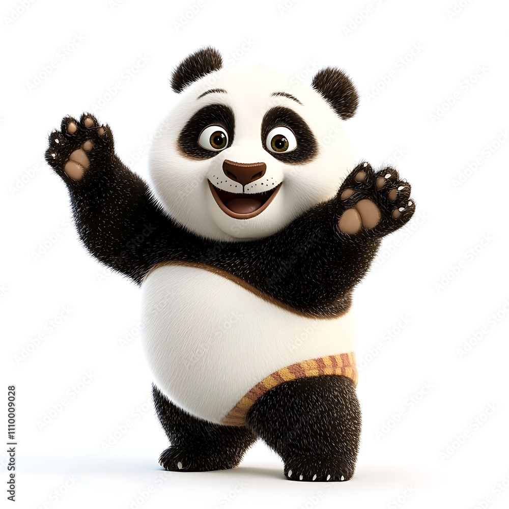 Fototapeta youthful giant panda, Playful Panda Character on White Background