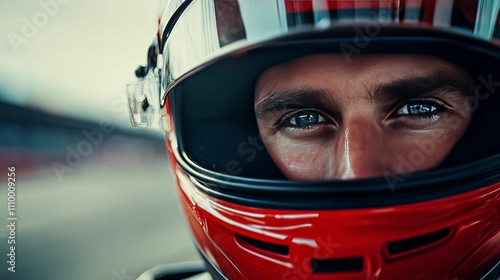 Race Car Driver Gazing Intensely From Helmet