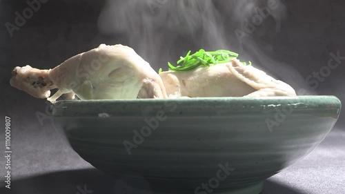 Samgyetang as a nutritious dish. Korean chicken soup with garlic. 
