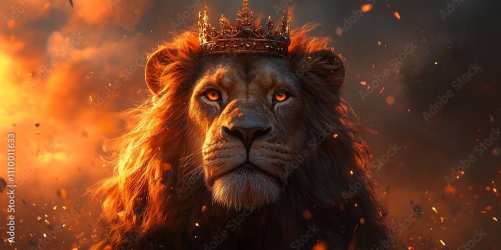 Naklejka premium The Lion of Judah, a majestic and imposing lion, the king, o leão de judá, DEus como leão Aslam, o Rei de Judá
