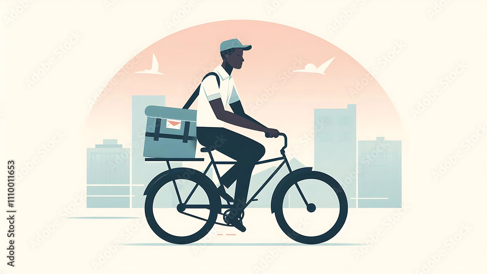 Mail Carrier Cycling Through the City Mail Carrier Cycling Through the City