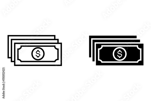 cash money icon, wealth or prosperity concept, paper dollars, financial prize, thin line symbol isolated on white background, 