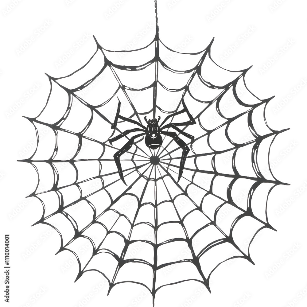 A black spider web with a spider at its center, drawn in a sketch-like or hand-drawn style. png isolated background. transparent background. A black spider web with a spider at its center, drawn in a sketch-like or hand-drawn style. png isolated background. transparent background.