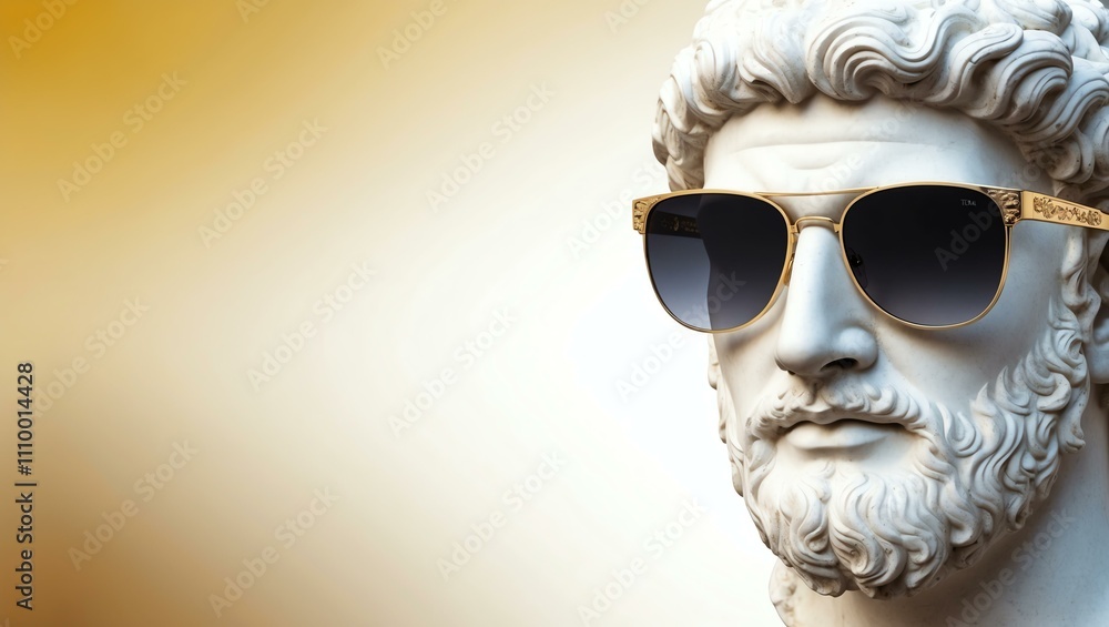 white to gold gradient background with a close-up Greek marble head bust on party sunglasses white to gold gradient background with a close-up Greek marble head bust on party sunglasses