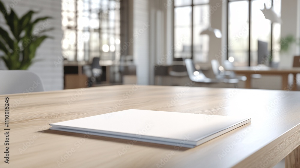 64.A minimalist office scene featuring a light-colored, smooth-surfaced table with a wood-like finish. Only a few neatly arranged papers rest on top, while the surrounding office environment exudes a 64.A minimalist office scene featuring a light-colored, smooth-surfaced table with a wood-like finish. Only a few neatly arranged papers rest on top, while the surrounding office environment exudes a