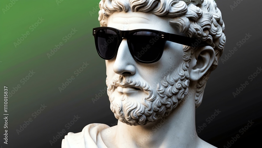 green to black gradient background with a close-up Greek marble head bust on party sunglasses green to black gradient background with a close-up Greek marble head bust on party sunglasses