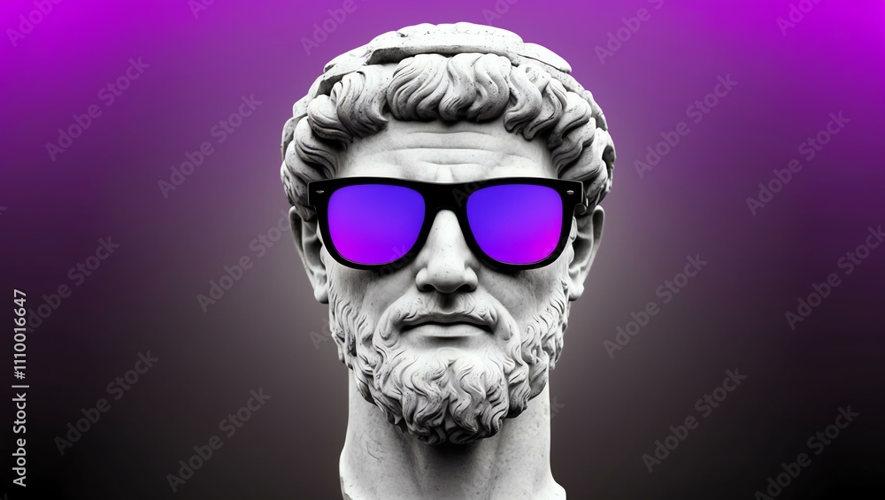 black to purple gradient background with a close-up Greek marble head bust on party sunglasses black to purple gradient background with a close-up Greek marble head bust on party sunglasses
