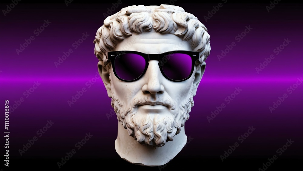 black to purple gradient background with a close-up Greek marble head bust on party sunglasses black to purple gradient background with a close-up Greek marble head bust on party sunglasses