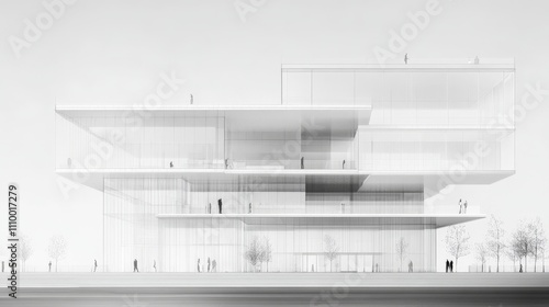 Modern Minimalist Building with Glass Facade and Shadows