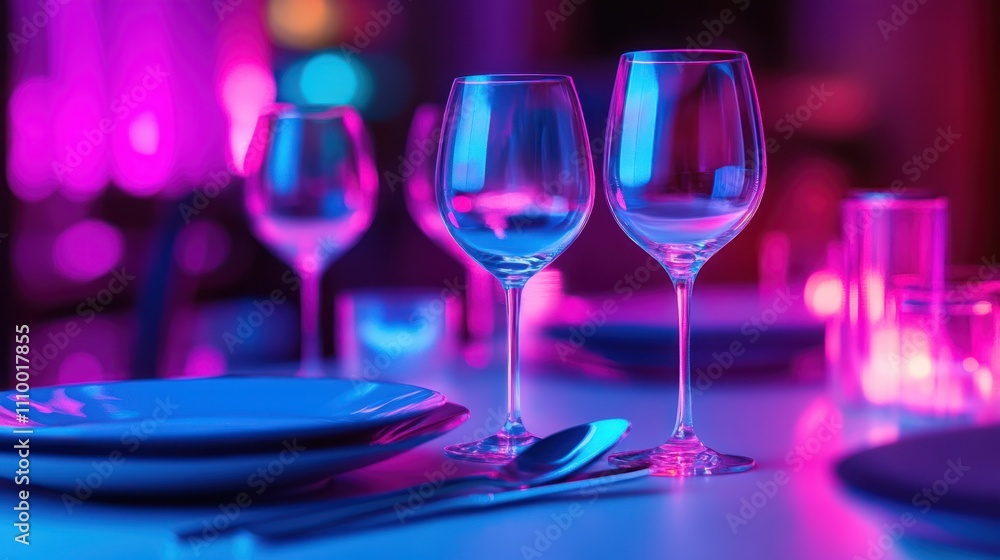 Romantic Dinner Table Setting with Neon Lights Romantic Dinner Table Setting with Neon Lights