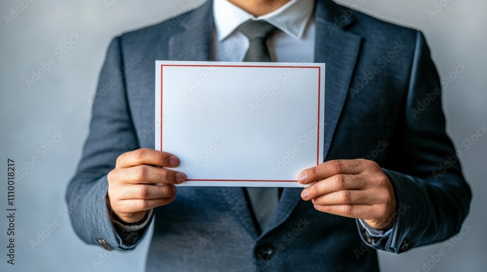 Professional Man Holding Blank Paper in Suit Professional Man Holding Blank Paper in Suit