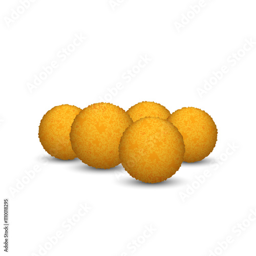 Crispy golden panipuri balls isolated on white background, iconic traditional indian street food snack, realistic vector object.