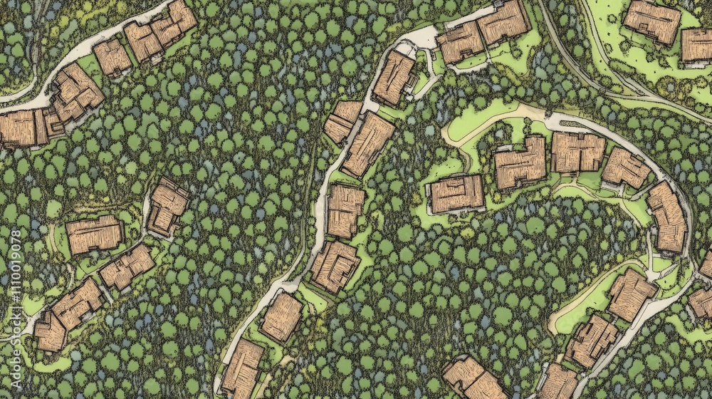Stylized Neighborhood Map with Green Background Stylized Neighborhood Map with Green Background
