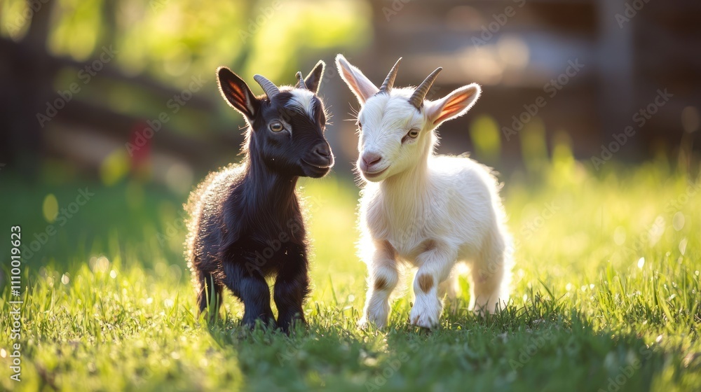 Two Adorable Baby Goats in a Lush Meadow Two Adorable Baby Goats in a Lush Meadow