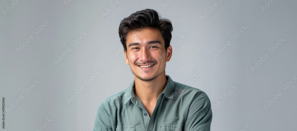 A confident young Asian man stands against a light, minimal background in simple, urban clothing, blending casual style with a professional edge. A confident young Asian man stands against a light, minimal background in simple, urban clothing, blending casual style with a professional edge.