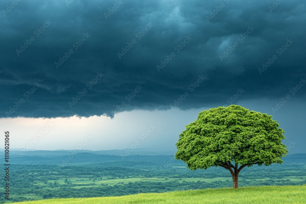 Obraz premium A tree releasing moisture, contributing to raincloud formation.