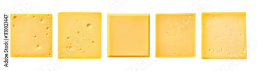 Set of square slices of cheese isolated on transparent background photo