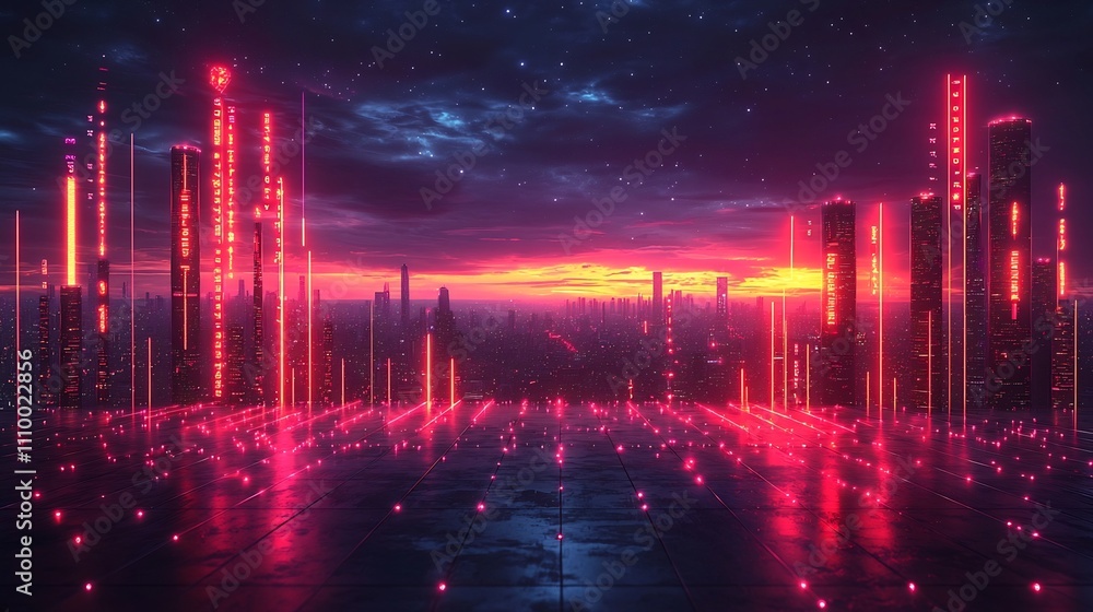 Fototapeta premium Glowing Banners and Digital Screens at a Marketing Launch Event Symbolizing Successful Growth