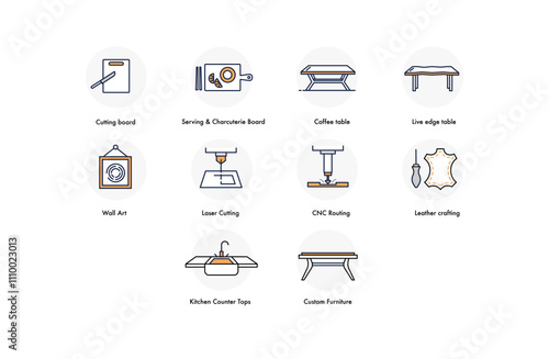 Versatile Woodworking Icons: Laser Cutting, CNC Routing, Leather Crafting and more. DIY Woodworking Icons.