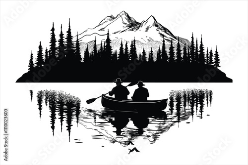 Canoe boat silhouette vector art illustration